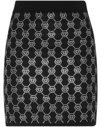 Philipp Plein - Rokken ,Zwart ,Wol Gebreide Strass Mini Rok Monogram - Lyst