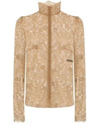 Dolce & Gabbana - Bluse Mit Hohem Kragen Aus Floraler Spitze - Lyst