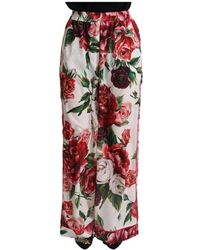 Dolce & Gabbana - White floral print mid waist wide leg pants - Lyst