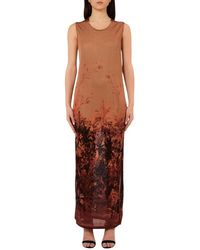 Liu Jo - Kleedjes ,Bruin ,Polyester Lange Gebreide Jurk Met Print - Lyst