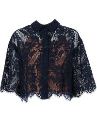 Michael Kors - Overhemden ,Blauw ,Katoen Kanten Bloemen Crop Top Blouse Met Koord - Lyst