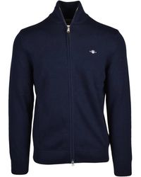 GANT - Truien & Vesten ,Blauw ,Katoen Cardigan Met Rits - Lyst