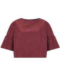 Weekend by Maxmara - Overhemden ,Rood ,Katoen Cotton Taffeta Cropped Blouse - Lyst
