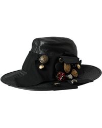 Dolce & Gabbana - Black Leather Dg Coin Crystal Wide Brim Hat - Lyst