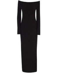 Max Mara - Kleedjes ,Zwart ,Geribbelde Gebreide Off-Shoulder Maxi-Jurk Met Lange Mouwen - Lyst