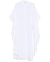 120% Lino - Kleedjes ,Wit ,Linnen Linnen Kaftan V-Hals Met Zijsplitten - Lyst