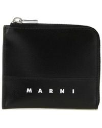 Marni - Schwarze polyester-brieftasche,schwarze reißverschluss-geldbörse mit logo-druck - Lyst