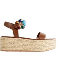 Gianvito Rossi - Schoenen ,Bruin ,Leer Sandalen Met Touw- En Leren Plateauzool - Lyst
