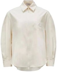 Moncler - Baumwoll-popeline-zip-up-shirt offwhite,schwarzes poplin zip-up hemd leichte baumwolle - Lyst