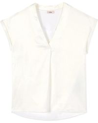 Oltre - Overhemden ,Wit ,Katoen Tweekleurig T-Shirt Met V-Hals - Lyst