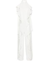 Alberta Ferretti - Weiße halterneck-kleid mit drapiertem detail - Lyst