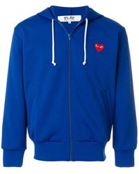 COMME DES GARÇONS PLAY - Blaues play sweatshirt mit reißverschluss und besticktem logo - Lyst