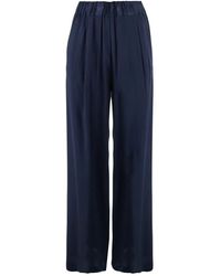 Semicouture - Blauwe Zijdeblend Broek Met Plooien - Lyst