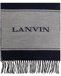 Lanvin - Accessoires ,Grijs ,Wol Wollen Sjaal Met Logo - Lyst