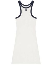 Courreges - Kleedjes ,Wit ,Katoen Witte Mini Jurk Met Blauwe Bies - Lyst
