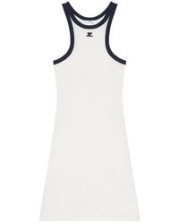 Courreges - Kleedjes ,Wit ,Katoen Witte Mini Jurk Met Blauwe Bies - Lyst