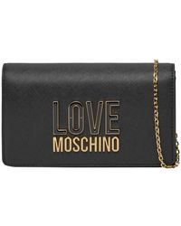 Love Moschino - Schwarze synthetische schultertasche mit goldmetall-details - Lyst
