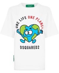 DSquared² - Tops ,Wit ,Katoen Earth Logo T-Shirt Korte Mouw Katoen - Lyst