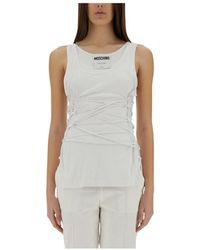 Moschino - Tops ,Wit ,Katoen Maglietta Costine Di Cotone Stretch - Lyst