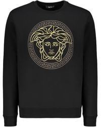 Versace - Hoodies & Sweatvesten ,Zwart ,Katoen Geborduurde Katoenen Sweatshirt Met Ribgebreide Boorden - Lyst