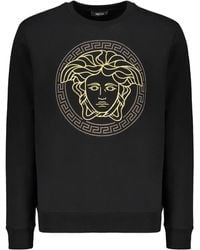 Versace - Hoodies & Sweatvesten ,Zwart ,Katoen Geborduurde Katoenen Sweatshirt Met Ribgebreide Boorden - Lyst