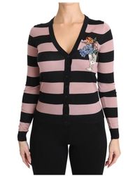 Dolce & Gabbana - – Kaschmir-Strickjacke in Rosa mit Blumuster - Lyst