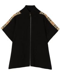 Burberry - Jassen ,Zwart ,Wol Cape Met Check-Rand Van Wol - Lyst