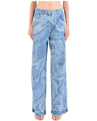 Patrizia Pepe - Wide leg denim jeans mit laserdruck und strass-detail - Lyst