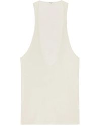 Saint Laurent - Top de seda blanco sin mangas con escote en v - Lyst