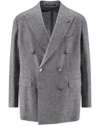 Tagliatore - Jassen ,Grijs ,Wol Visgraat Double-Breasted Blazer - Lyst
