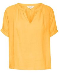 Part Two - Overhemden ,Geel ,Linnen Amber Linnen Blouse Met Pofmouwen - Lyst