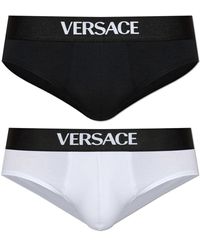 Versace - Ondergoed ,Veelkleurig ,Katoen 2-Pack Katoenen Slips Met Logo - Lyst