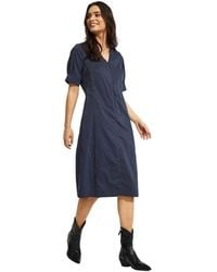 iN FRONT - Kleedjes ,Blauw ,Katoen Jurk Met Pofmouwen - Lyst