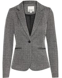 Ichi - Jassen ,Grijs ,Leer Elegante Jacquard Blazer Zwart/Wit Herringbone - Lyst