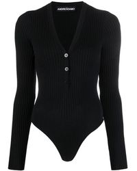 ANDREA ADAMO - Tops ,Zwart ,Polyester Lange Mouwen Ribgebreide Bodysuit - Lyst