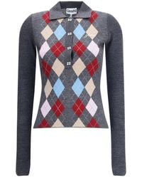 Ganni - Rhombus Print Polo Sweater - Lyst