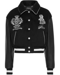 Philipp Plein - Jassen ,Zwart ,Wol Wool And Leather College Bomber Teddy - Lyst