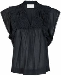 Neo Noir - Overhemden ,Blauw ,Katoen Voile Blouse Met Ruchedetails - Lyst
