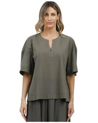 Max Mara - Overhemden ,Groen ,Katoen Koreaanse V-Hals T-Shirt Met Korte Mouwen - Lyst