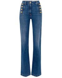 Elisabetta Franchi - Ausgestellte high-waist-jeans mit matrosenknöpfen - Lyst