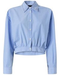 Pinko - Overhemden ,Veelkleurig ,Katoen Cropped Gestreept Shirt - Lyst