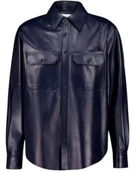 McQueen - Overhemden ,Blauw ,Leer Double-Pocket Leather Shirt - Lyst