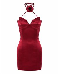 Philipp Plein - Kleedjes ,Rood ,Satijn Korte Jurk Flower - Lyst