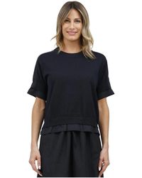 Alpha Studio - Truien & Vesten ,Blauw ,Katoen Katoenen En Taffeta Ronde Hals Top - Lyst
