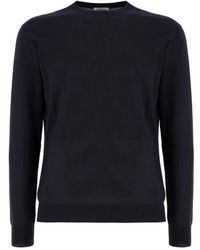 Malo - Truien & Vesten ,Blauw ,Kasjmier Cashmere En Zijde Trui Met Ronde Hals - Lyst