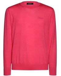 DSquared² - Truien & Vesten ,Roze ,Rondgebreide Trui Met Ronde Hals - Lyst
