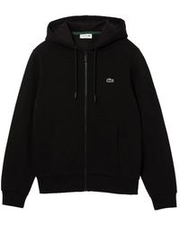 Lacoste - Hoodies & Sweatvesten ,Zwart ,Katoen Fleece Hoodie Met Rits - Lyst