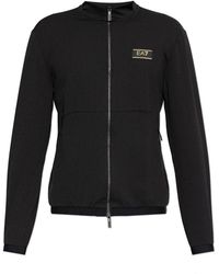 EA7 - Hoodies & Sweatvesten ,Zwart ,Leer Stretch Sweatshirt Van Viscosemix - Lyst