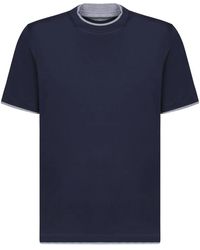 Brunello Cucinelli - Blau baumwoll t-shirt rundhals kurze ärmel - Lyst