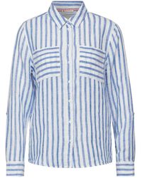 Street One - Camisa de lino a rayas azules cierre de botones - Lyst